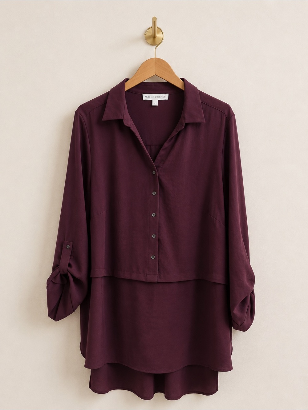 Adyson Parker 1X Burgundy Plum Button Front Tunic Blouse Roll Tab Sleeves